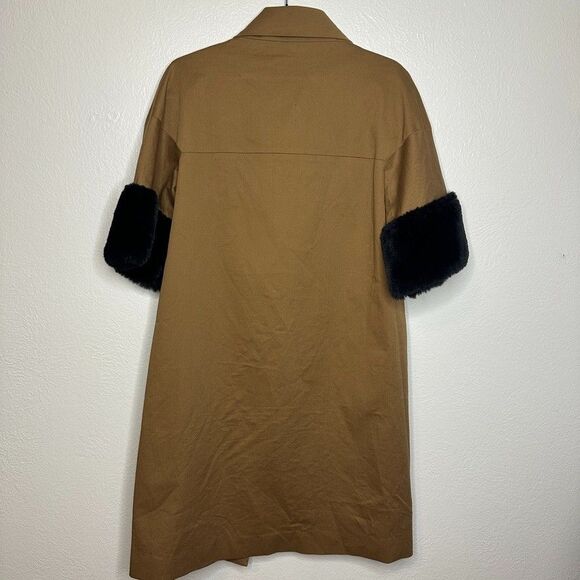 Pearl by Lela Rose Camel Twill Coat with Fur Cuffs XS Vintage Inspired $595 NWT - Picture 8 of 9